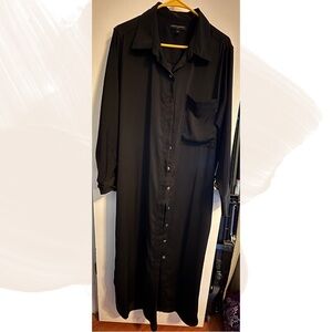 Banana Republic Black Button-Up Satin Shirt Dress L